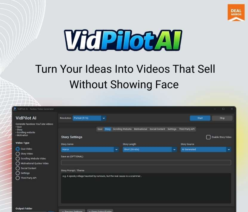 10% OFF12 DaysVidPilot AI: Desktop-Based Faceless Video Generator for Engaging Videos$497.00$147.00